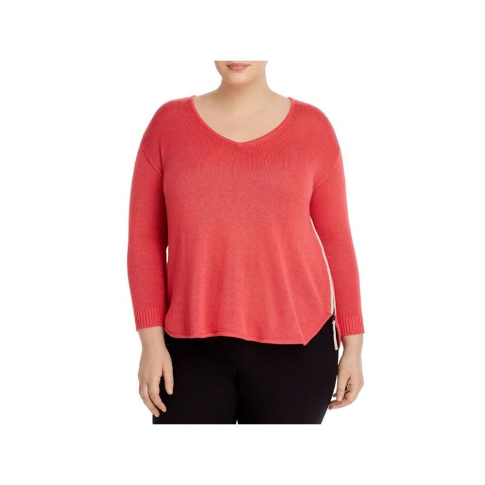 NIC+ZOE Womens Pink Zippered Long Sleeve V Neck Wear To Work Sweater Plus 1X